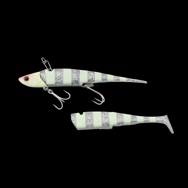 JACKALL BIGBACKER SOFT VIB 28g 115mm : 28g Fast Sinking TACHIUO GLOW STRIPES