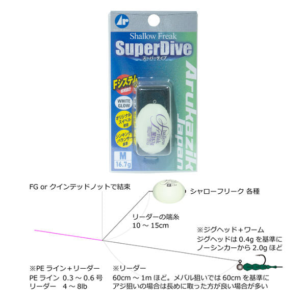Arukazik Japan SHALLOW FREAK SUPER DIVE S (11.1g) SD (Super Dive) White Glow
