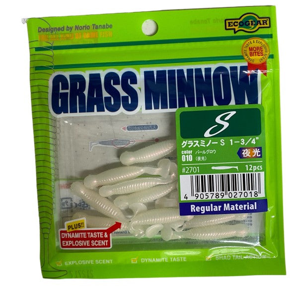 ECOGEAR GRASS MINNOW-S 1-3/4 42mm (12 pcs/pack) 010 PEARL GUROU(LUMINOUS)