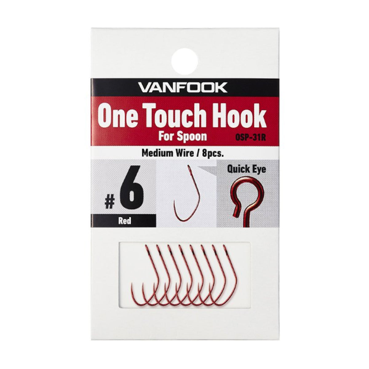 VANFOOK OSP-31B ONE TOUCH HOOK FOR SPOON #6 (8 pcs/pack) RED