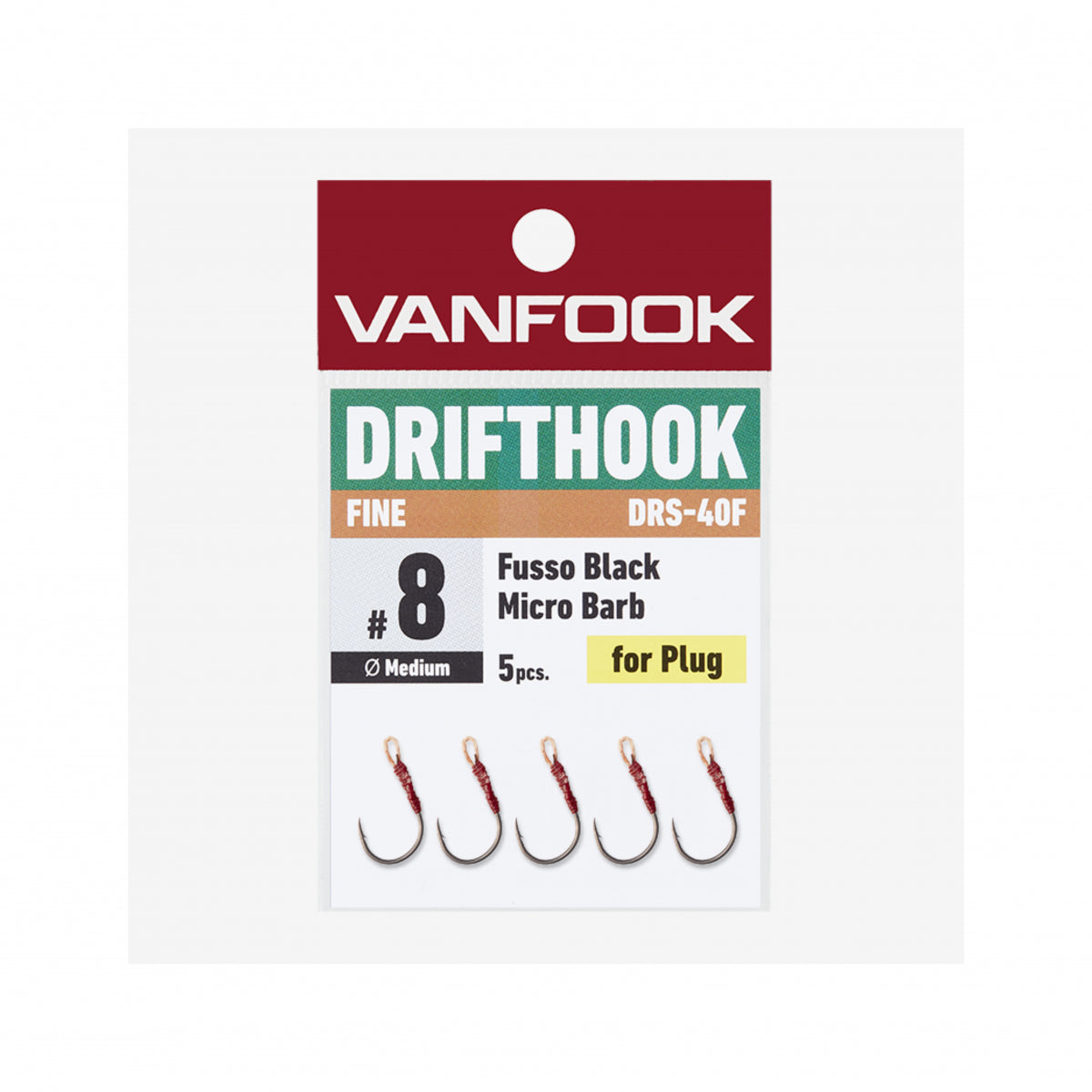 VANFOOK DRS-40F DRIFTHOOK FINE #8 (5 pcs/pack) FLUORINE BLACK