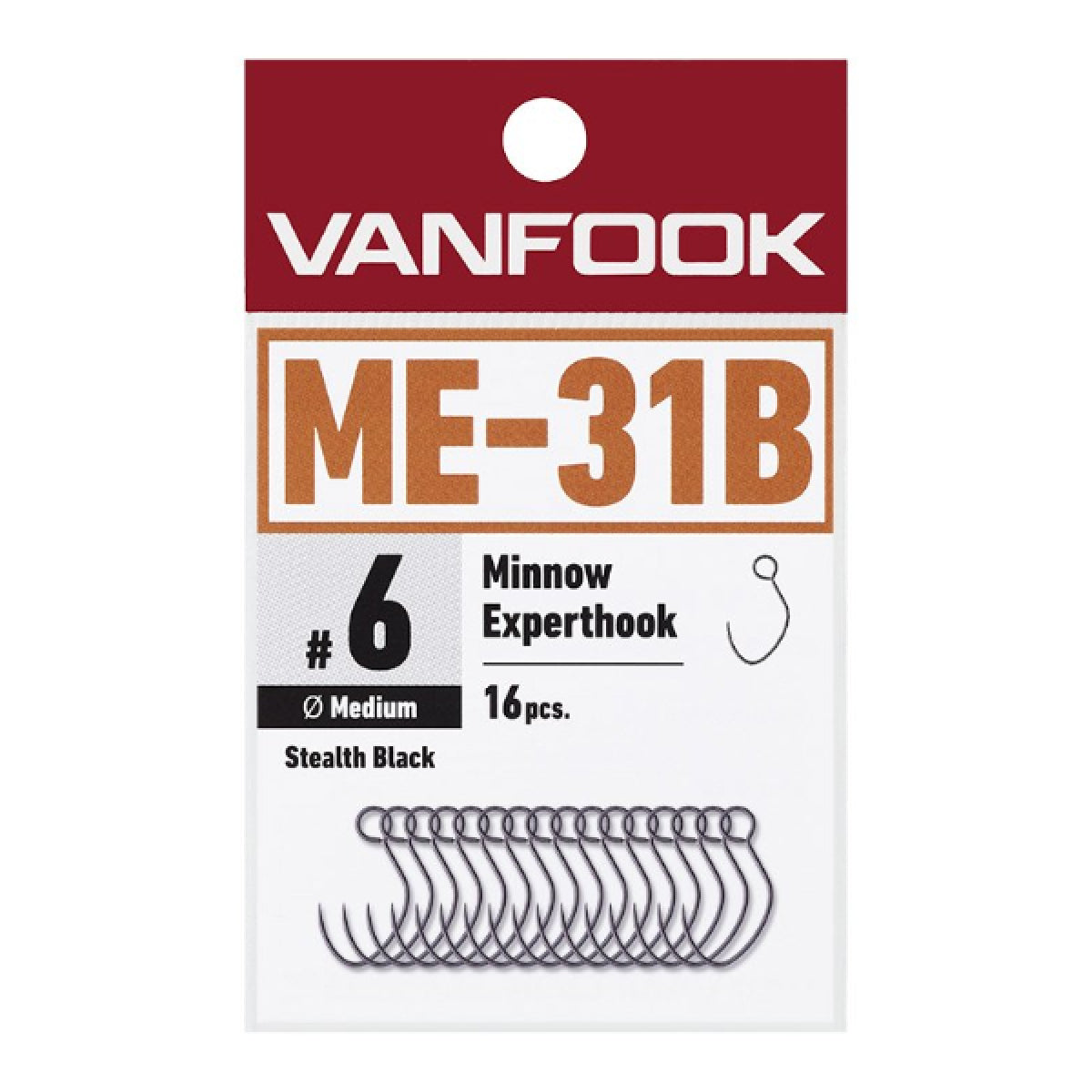 VANFOOK ME-31B MINNOW EXPERTHOOK MIDIUM #8 (16 pcs/pack) STEALTH BLACK
