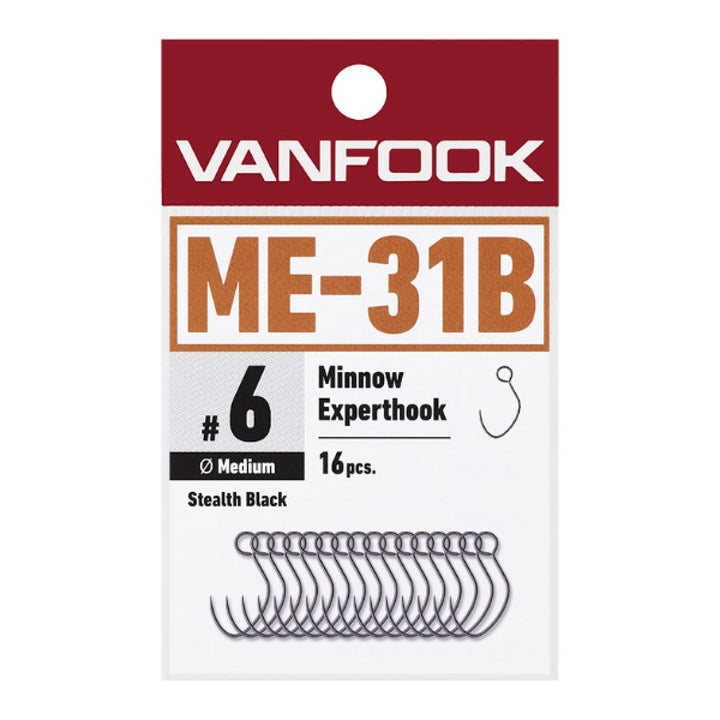 VANFOOK ME-31B MINNOW EXPERTHOOK MIDIUM #8 (16 pcs/pack) STEALTH BLACK