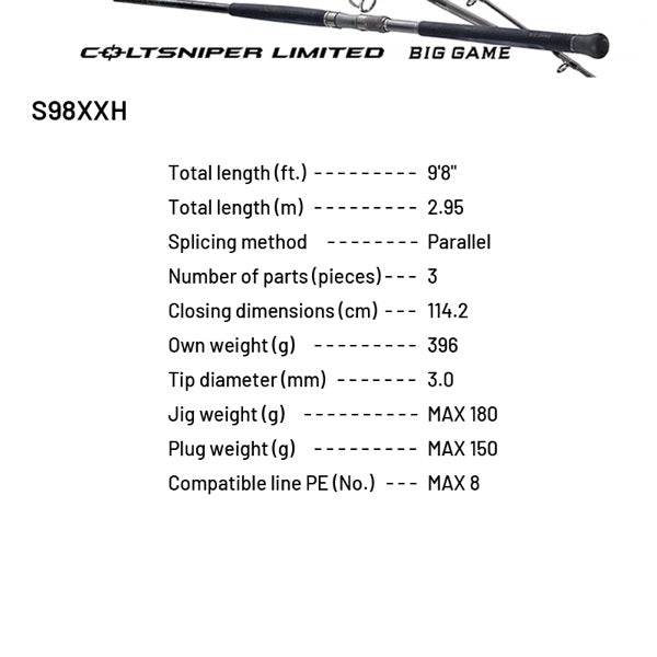 SHIMANO 24 COLTSNIPER LIMITED BIG GAME S98XXH (3 pieces, Spinning)