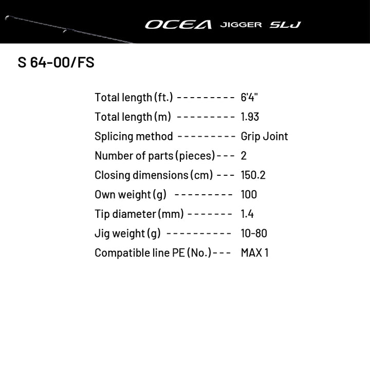 SHIMANO 24 OCEA JIGGER SLJ S 64-00/FS (1 pce-Grip Joint, Spinning)