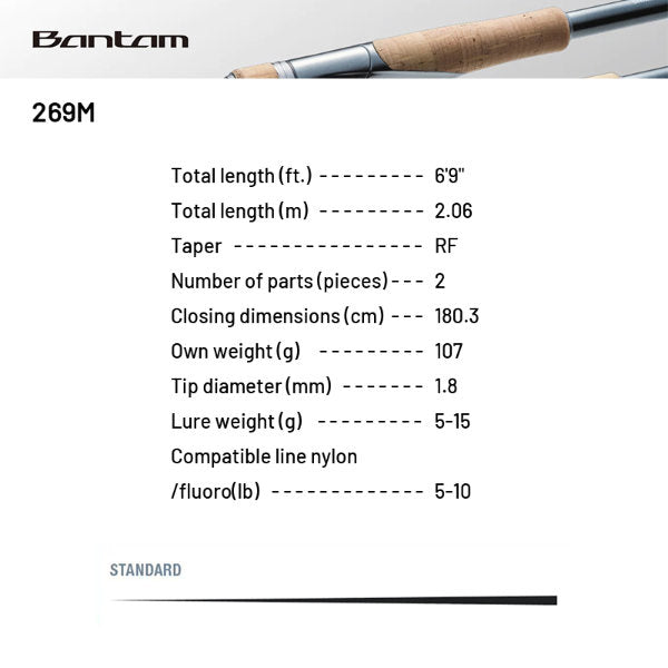 SHIMANO 22 BANTAM 269M (1 pce-Grip Joint, Spinning)