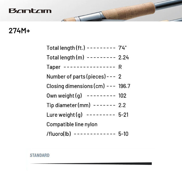 SHIMANO 22 BANTAM 274M+ (1 pce-Grip Joint, Spinning)