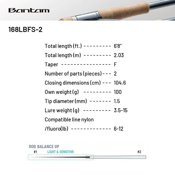 SHIMANO 22 BANTAM 168LBFS-2 (2 pieces, Casting)