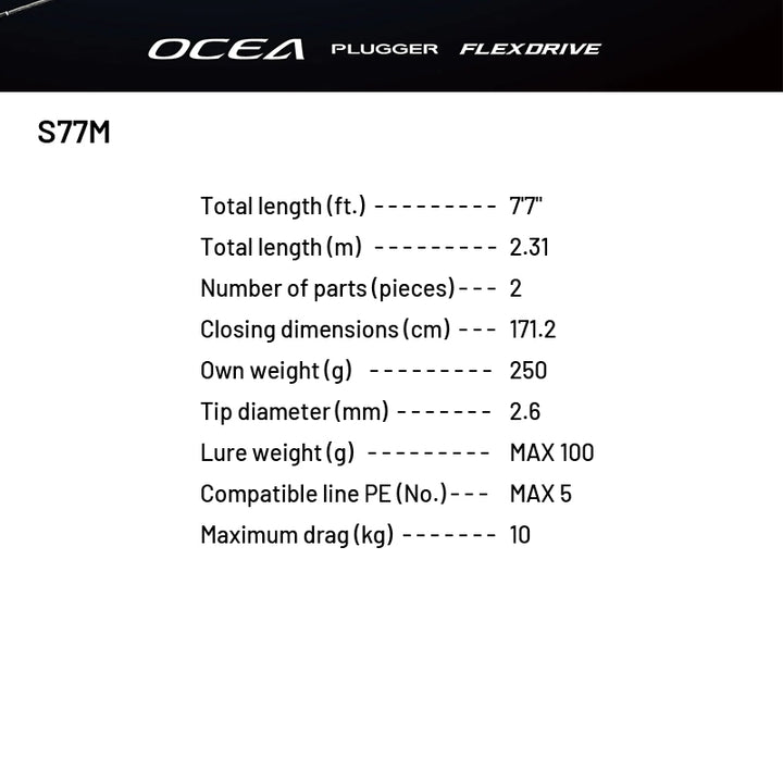 SHIMANO 22 OCEA PLUGGER FLEX DRIVE S77M (1 pce-Grip Joint, Spinning)