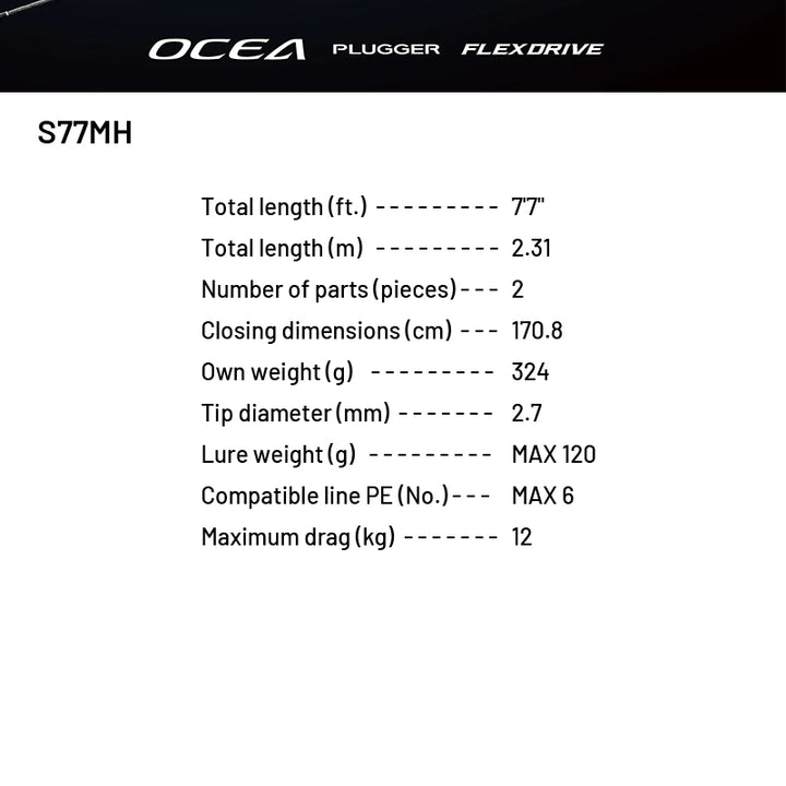 SHIMANO 22 OCEA PLUGGER FLEX DRIVE S77MH (1 pce-Grip Joint, Spinning)