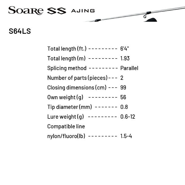 SHIMANO 22 Soare SS AJING S64LS (2 pieces, Spinning)