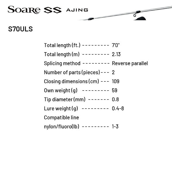 SHIMANO 22 Soare SS AJING S70ULS (2 pieces, Spinning)