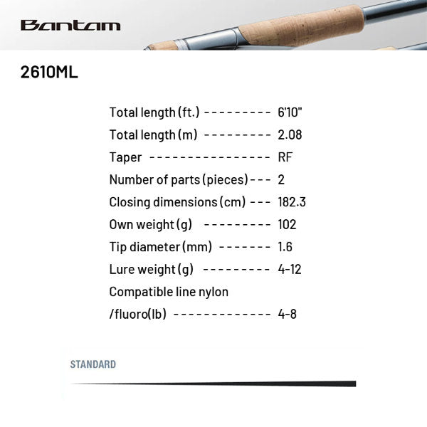 SHIMANO 22 BANTAM 2610ML (1 pce-Grip Joint, Spinning)
