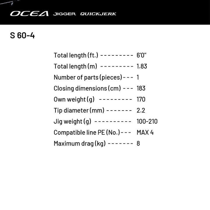 SHIMANO 24 OCEA JIGGER QUICK JERK S 60-4 (1 piece, Spinning)
