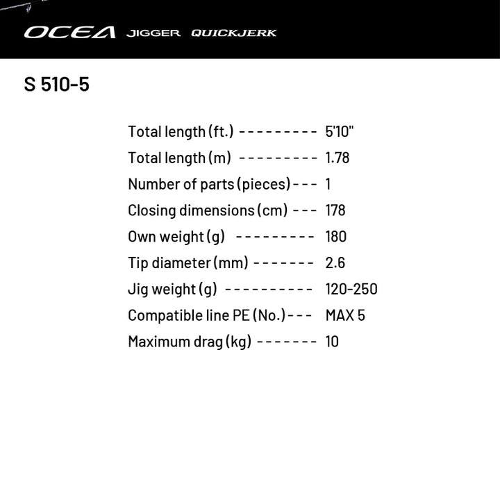 SHIMANO 24 OCEA JIGGER QUICK JERK S 510-5 (1 piece, Spinning)
