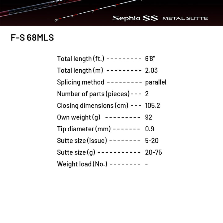 SHIMANO 24 Sephia SS METAL SUTTE F-S 68MLS (2 pieces, Spinning)