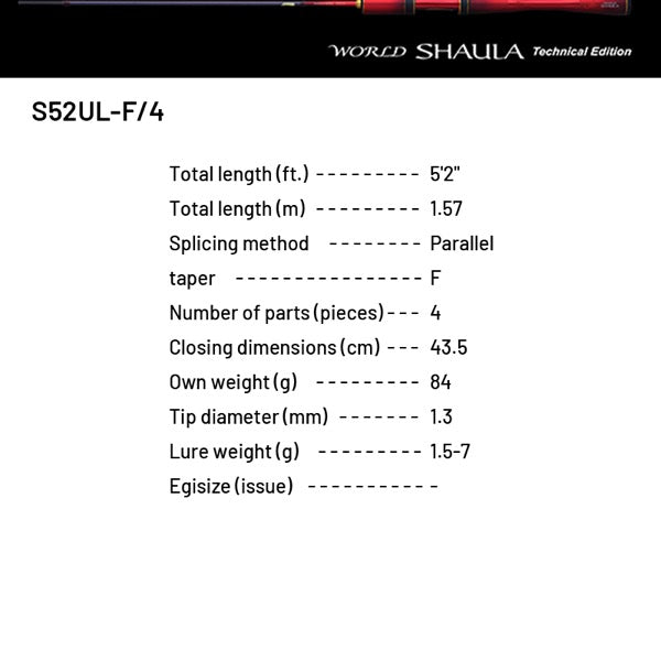 SHIMANO 24 WORLD SHAULA TECHNICAL EDITION S52UL-F/4 (4 pieces, Spinning)