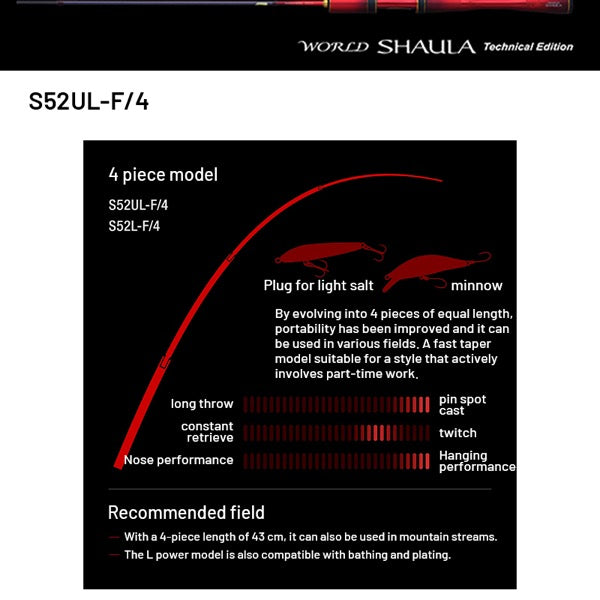 SHIMANO 24 WORLD SHAULA TECHNICAL EDITION S52UL-F/4 (4 pieces, Spinning)