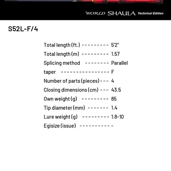 SHIMANO 24 WORLD SHAULA TECHNICAL EDITION S52L-F/4 (4 pieces, Spinning)