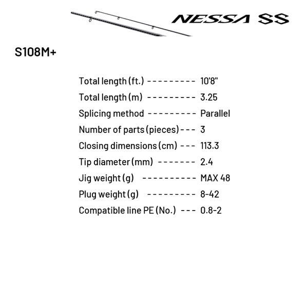 SHIMANO 24 NESSA SS S108M+ (3 pieces, Spinning)