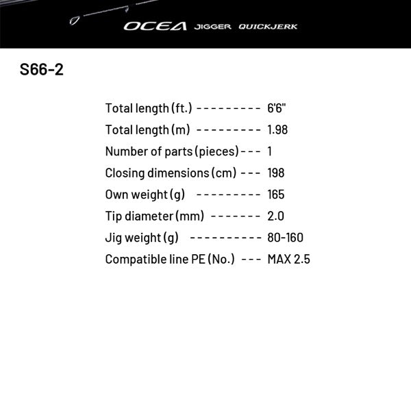SHIMANO 24 OCEA JIGGER QUICKJERK S66-2 (1 piece, Spinning)