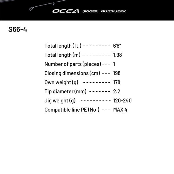 SHIMANO 24 OCEA JIGGER QUICKJERK S66-4 (1 piece, Spinning)