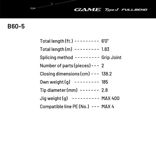 SHIMANO 24 GAME TYPE J FULLBEND B60-5 (1 pce + Grip Joint, Casting)