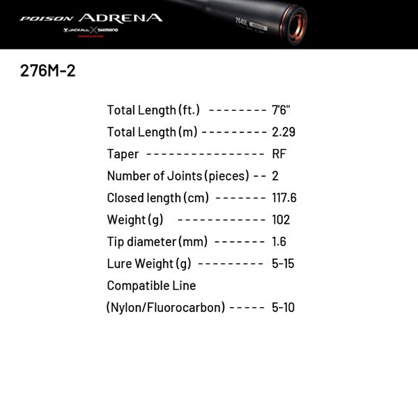 SHIMANO 24 POISON ADRENA 276M-2 (2 pieces, Spinning)