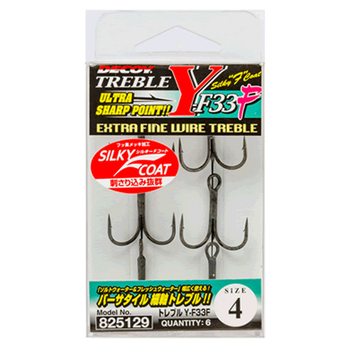DECOY TREBLE Y-F33 #1/0 Y-F33F (6 pcs/pack) SILKY BLACK