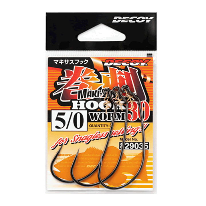 DECOY MAKISASU HOOK #1/0 Worm30 (4 pcs/pack) NS BLACK